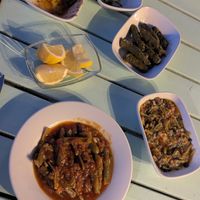 The mezze dishes, including stuffed vine leaves. at Nihan's Kitchen in Oludeniz