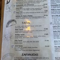 Menu as of May 2025  at Pura Vida Restaurant in Toronto