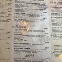 Menu as of May 2025  at Pura Vida Restaurant in Toronto