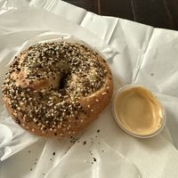 Vegan sausage egg and cheese stuffed bagel with vegan dipping sauce    at Moonrise Bagels in Kingston