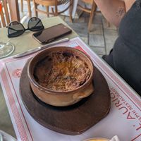 Moussaka with soy meat at L'Aurige Restaurant in Delphi