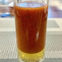 Tomato gazpacho shooter  at The Fountain Restaurant in Dubai