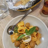 Pasta with vegan meatball at Smith & Daughters in Collingwood