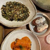 Starters - sugarloaf cabbage, potato croquettes, chick’n pastilla. Our favourites of the set menu  at Smith & Daughters in Collingwood