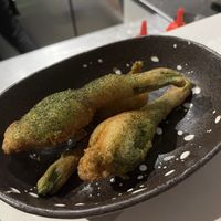 Ricotta stuffed squash blossoms tempura fried.  at Smith & Daughters in Collingwood