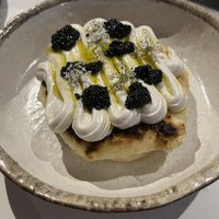 One of the best dishes of the night: salt “cod” cream on top of an incredible flatbread, with seaweed caviar on top.  at Smith & Daughters in Collingwood