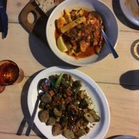 seafood stew and roasted Brussels sprouts  at Smith & Daughters in Collingwood