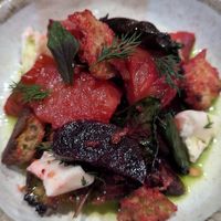 Autumn bread salad, fire roasted grapefruit, beetroot, smoked mozzarella $20.00: really nice!  at Smith & Daughters in Collingwood
