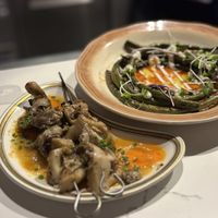 Mushroom skewers and snake beans  at Smith & Daughters in Collingwood