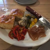 Antipasti platter with the most delicious vegan prosciutto and feta! at Smith & Daughters in Collingwood