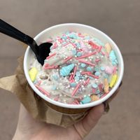 vegan vanilla ice cream with birthday sprinkles   at Universal Studios - Frosty Moon in Orlando
