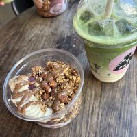 Açaí bowl and oat matcha   at Joe & The Juice in Aalborg