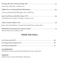 Mains Menu at The Sprig in Isle Of Skye