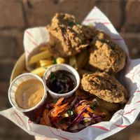 Southern fried tofu with fries, rainbow slaw and southern vegan mayo  at The Deli Social in Sutton Coldfield