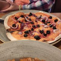 Vegan pizza base with olives & onions at Rosato's Bar & Restaurant in Moville