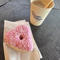 Cappuccino oat milk and vegan donut  at Katara Plaza - Toverland in Kronenberg