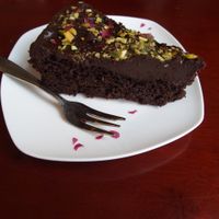 Rich creamy chocolate cake at Koffie ende Koeck in Amsterdam