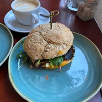 Pulled mushroom sandwich with capuccino  at Koffie ende Koeck in Amsterdam