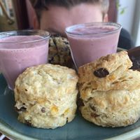 Scones and strawberry milkshake  at Koffie ende Koeck in Amsterdam
