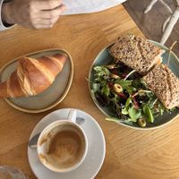 croissant, smoked tofu and capuccino   at Koffie ende Koeck in Amsterdam