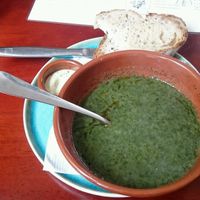 Green soup, bread + delicious spread  at Koffie ende Koeck in Amsterdam