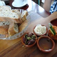 Bread with olives, oil, tapenade and aioli at Koffie ende Koeck in Amsterdam