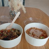 Vegan Freekah and Vegan Bulgur salads. Very good. ☺️ at Blended Cafe - LAS Building in Doha