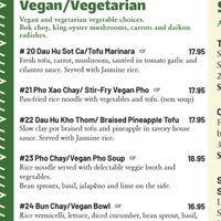 vegan section of the menu  at NAM'S PHO in Annapolis