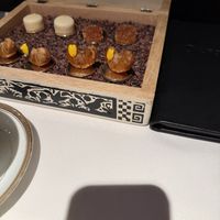 Candied orange segment and a gel candy  at Californios in San Francisco