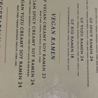 Vegan menu. August 2025  at Ramen O in Canberra