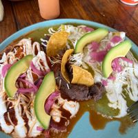 Enchiladas divorciadas at VeganBarrio in Cozumel