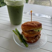 Hamwich with iced matcha latte at Kin Cafe in Houston