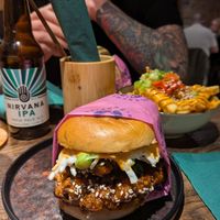Korean burger at Hinterland Alcohol-Free Bar and Cafe in Manchester