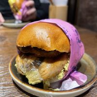 Sausage & tofu brioche   at Hinterland Alcohol-Free Bar and Cafe in Manchester