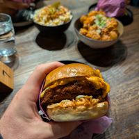 Kimchi chicken burger at Hinterland Alcohol-Free Bar and Cafe in Manchester