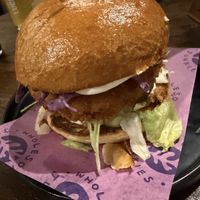 Crispy chicken OG burger - 13£ with no fries  at Hinterland Alcohol-Free Bar and Cafe in Manchester