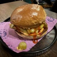 Chilli cheese burger - 13£ with no fries   at Hinterland Alcohol-Free Bar and Cafe in Manchester