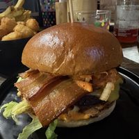 Kimchi Burger with Baconn  at Hinterland Alcohol-Free Bar and Cafe in Manchester