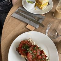 Vegan chili cheese toasie and Lemon cashew cream and roasted tomato sandwich  at Folde in South West London
