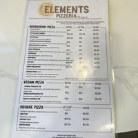 Regular non vegan menu with vegan pizza section  at Elements Pizzeria  in Jackson Heights