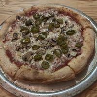 Mushroom and jalapeño w vegan cheese  at Stoney's Pizza  in Huntington Beach