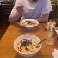 He has the Fukuoka style and I had the tomato ramen  at Vegan Ramen YADOKARI in Fukuoka