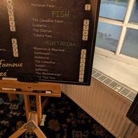 Vegetarian Pies on the board at The Piebald Inn  in Filey