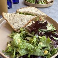 The chickpea salad sandwich. We triple checked, they’re using a vegan mayo for this and it’s clearly labeled as vegan on their menu.  at Madis Coffee in Philadelphia