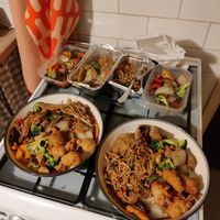 Sweet and sour chicken balls, vegetable chow mein, spring rolls, chicken and cashew nuts, beef in black bean sauce, satay chicken at Great Wall in Norwich