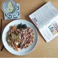 Beef style chop suey, special fried rice and seaweed at Great Wall in Norwich