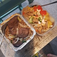 Beef noodles and chicken and cashew nuts. at Great Wall in Norwich