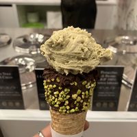 Pistacchio chocolate with fancy cone  at Fiabe di Gelato in Parabiago