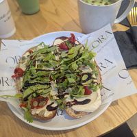 Mediterranean Muse toastie and a salted maple matcha! at ORA Wellness Cafe in Norwich