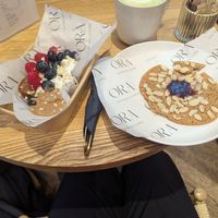 Banana bread and cherry almond cookie. And salted pistachio matcha latte! at ORA Wellness Cafe in Norwich